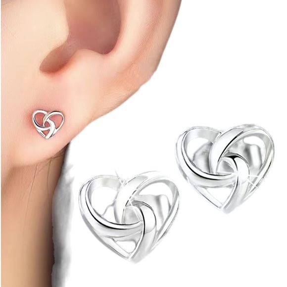 Silver Twisted Heart Stud Earrings - Picture 4 of 6